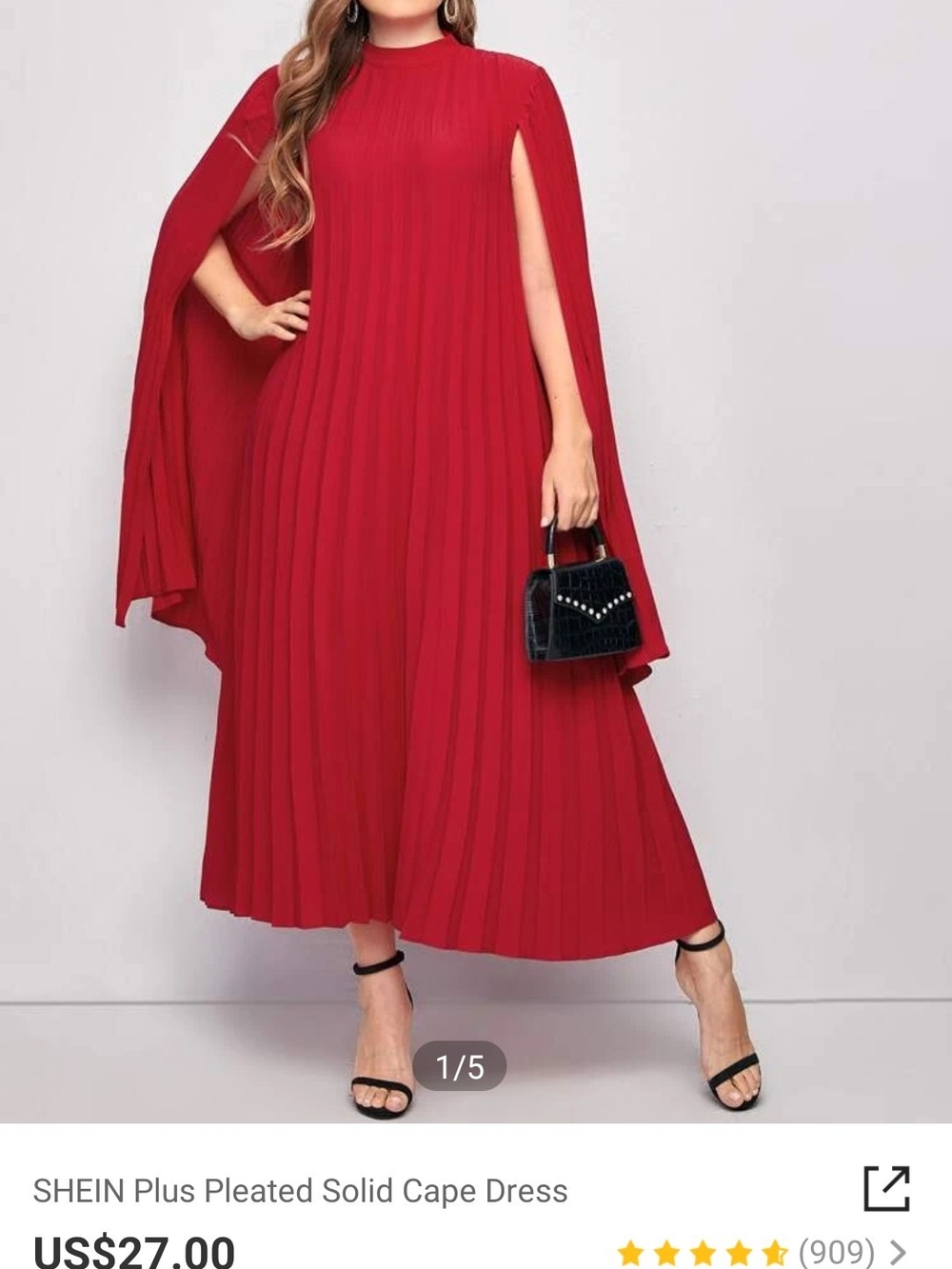 SHEIN Plus Pleated Solid Cape Dress in Red